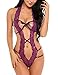 Avidlove Women Deep V Halter Lingerie Teddy One Piece Bodysuit Lace Babydoll Purple M