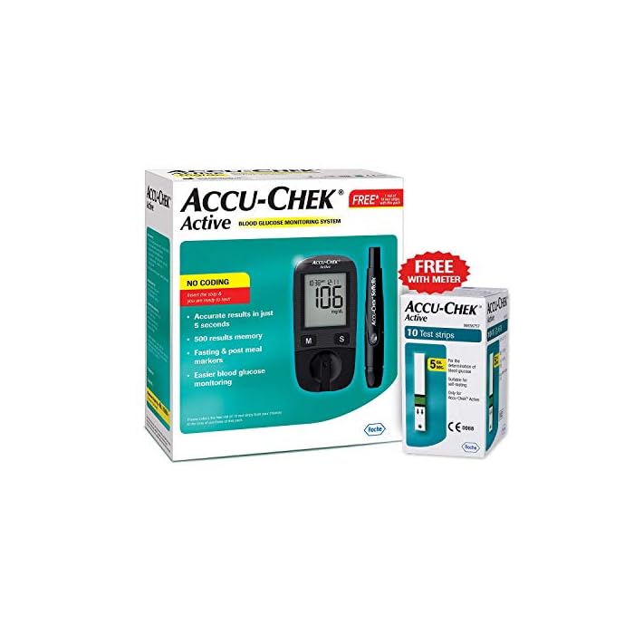 Accu-Chek Active Blood Glucose Meter Kit (Multicolor)( Vial of 10 strips free)
