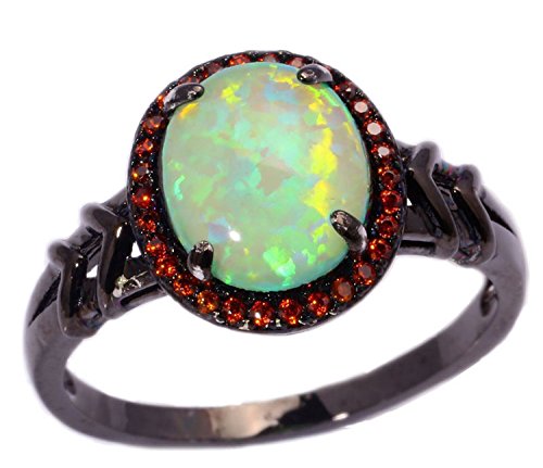 Gemmart Created Green Opal Orange Garnet sterling silver engagement ring fashion ring men