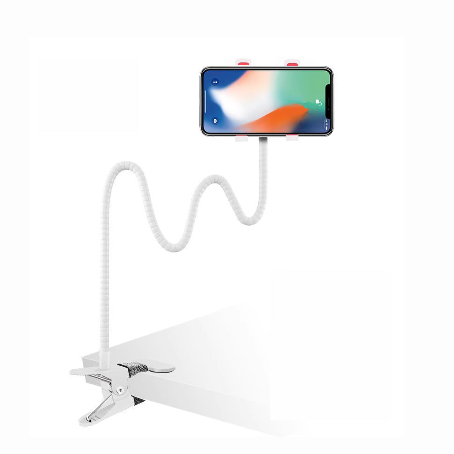 Photo 1 of HUAHAITGCH Gooseneck Phone Holder,Lazy Bracket, Cell Phone Holder Stand for Bed Flexible Arm Adjustable Cell Phones Mount Clamp on Desk Bedframe Compatible with Cellphone 3.5”-7” Devices (White)