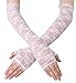 AbbyLexi Women's Vintage Floral Lace UV Protection Gloves for Bridal, Long White