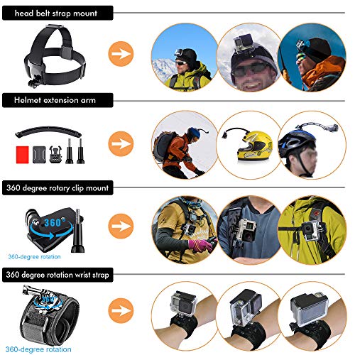 Leknes 59-in-1 Camera Accessory Kit for GoPro Hero 7 6 5 Session 4 3+ 3 2 1 Black Silver SJ4000/ SJ5000/ SJ6000 DBPOWER AKASO Xiaomi Yi APEMAN WiMiUS Lightdow
