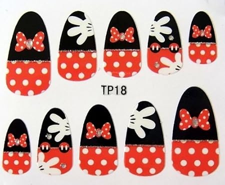 Amazon ネイルシール ミニー ディズニーミッキー ミニーマウスモチーフ リボン ハンド 水玉 Minnie Mouse 銀ラメライン入り 赤 アマゾン発送 ネイルシール 3d ドラッグストア