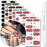 WOKOTO 8 Sheets Lattice Nail Art Polish Wraps Stickers With 1Pcs Nail File Solid Color Adhesive Manicure Decal Strips For Women