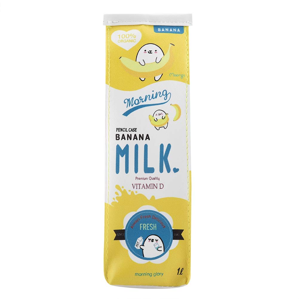 Fdit 3-Coloured Cartoon Milk Carton Stationery Bag, Waterproof PU, Large Capacity Pencil Case, Storage Bag