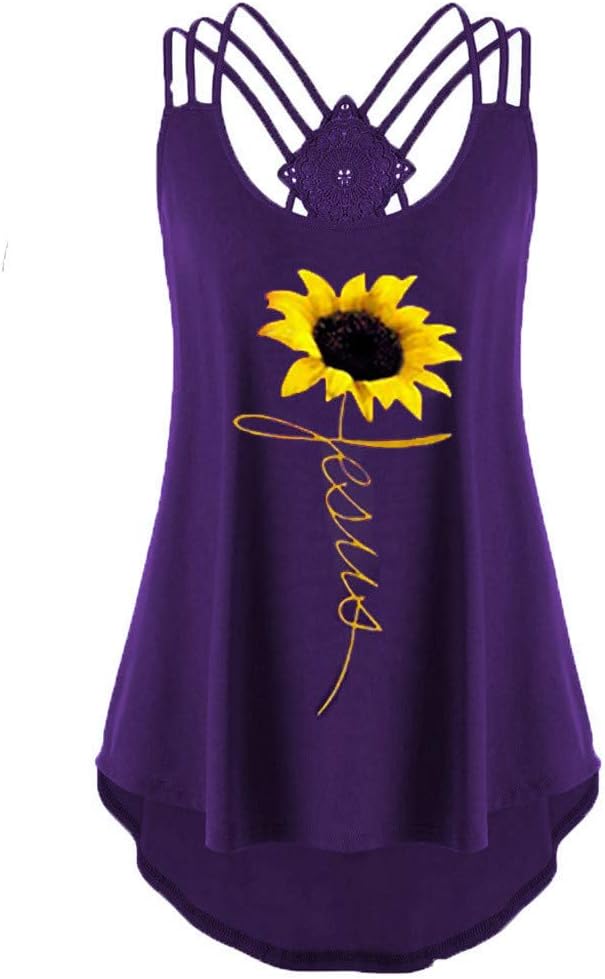 Adeliber Women's Sleeveless Vest Summer Bandage Flower Print T-Shirt Top Casual Lace Vest