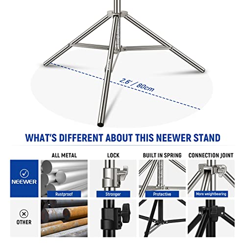 NEEWER Soporte de Luz de Acero Inoxidable de 7,2 pies / 2,2 m, Soporte de Trípode de Fotografía Resistente con Resorte Acolchado con Adaptador de Tornillo Universal de 1/4 "a 3/8"