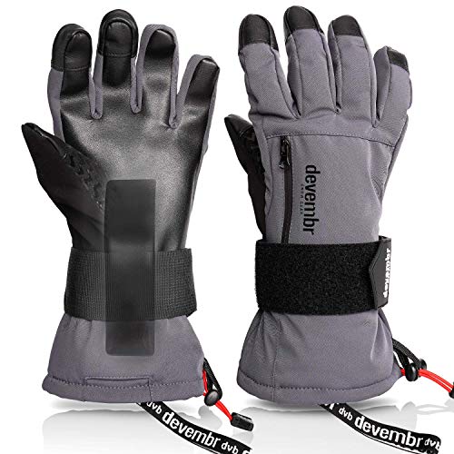 Ski Gloves Men&Women,devembr Snowboard Gloves 3M Thinsulate Insulation(Gray,M) - Thumbnail 7