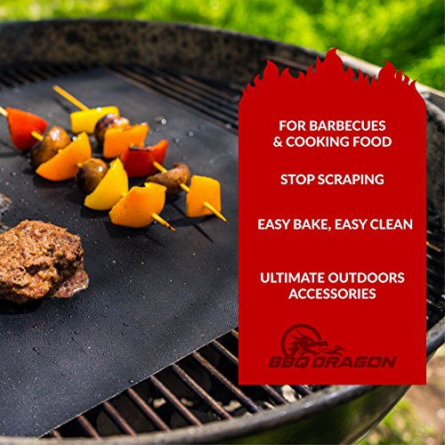 BBQ Dragon Grill Mats Set of 3, Black, Heavy Duty Large Reusable, Grill Pans Non Stick, Charcoal BBQ, Barbecue Grilling and Baking Accessories for Grilling, Easy Clean - Thumbnail 5
