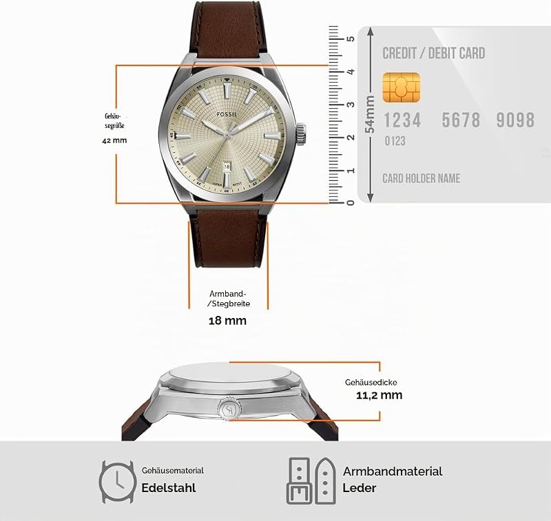 Everett Herrenuhr, Quarz-Dreizeiger-Datumswerk mit Edelstahl- oder Lederarmband