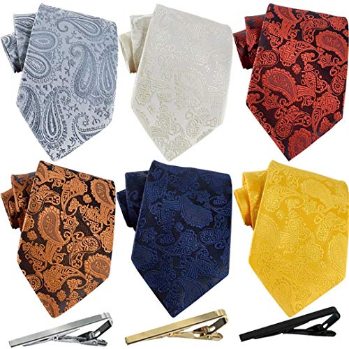 Jeatonge Lot 6pcs Mens Ties and 3pcs Tie Clips, Men's Classic Tie Necktie Woven Jacquard Neck Ties (Mixed Colors-08A)