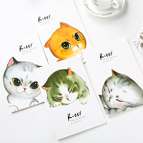 KINGSEVEN 8 Pack Cute Cat Print A5 Notebook Students Stationery Journal Diary Planner Memo Notepad(30 Sheets/Pack) - Thumbnail 4