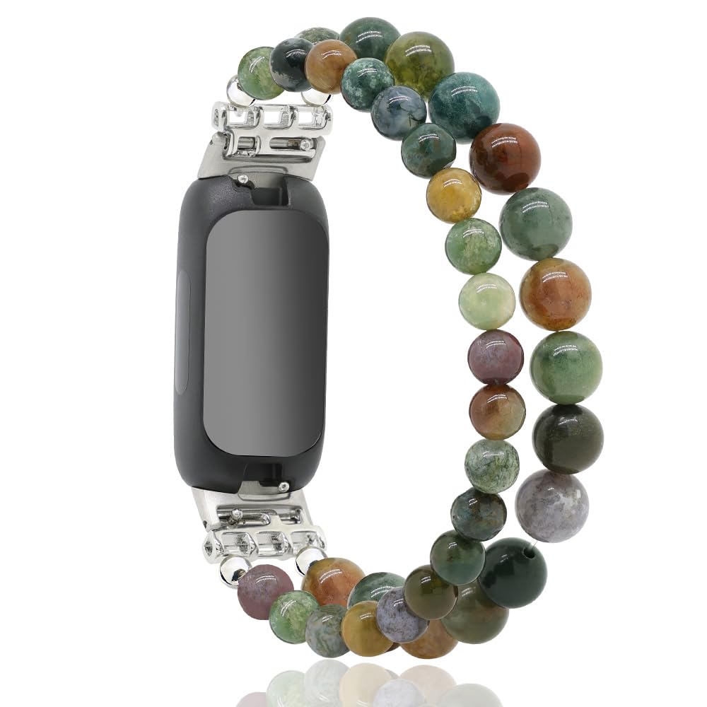 Photo 1 of C&L Accessories Bracelets Compatible with Fitbit Inspire 2 Bands for Women, Beaded Wristband Adjustable Gemstone Replacement Straps for Fitbit Inspire 2 (Indian Agate)
