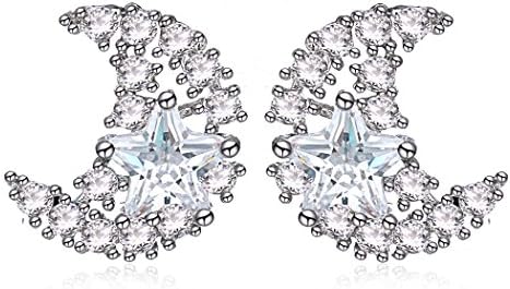 Luxury Platinum Plated Crescent Moon Star AAA Zircon Crystal Girl's Gift Stud Earring Jewelry