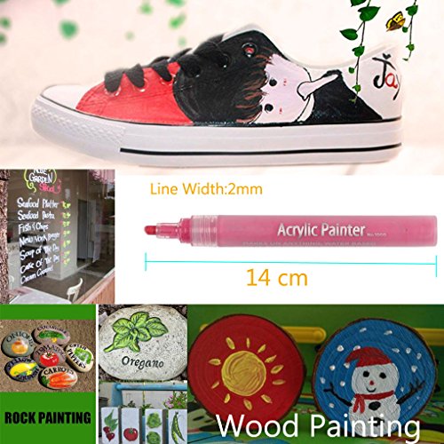 Acrylic Paint Markers Pens Set, SAYEEC 24 Color Medium Point Tip Art Permanent Paint Pens for Ceramic, Rock Painting, Mug Design, Glass, Canvas, Photo Album, Metal, Gift DIY Craft for Kids - Thumbnail 3