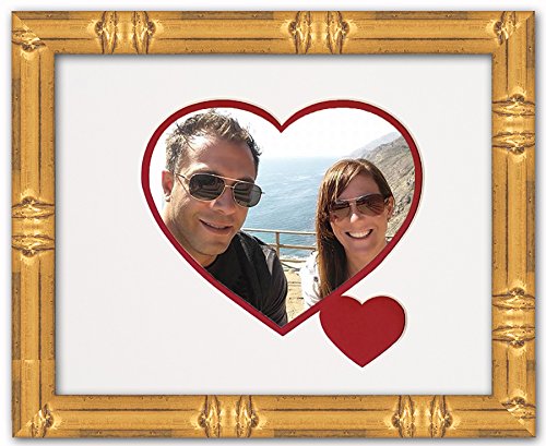 Heart and Love Gold Wood Picture Frame With Heart Double Mat For 4x6 Photo detailed image 4