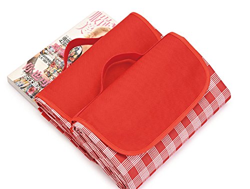 Extra Large Picnic Blanket with Tote,Foldable and Waterproof Sandproof Plaid Handy Mat for Outdoor Hiking Beach Travel Camping on Grass Red
