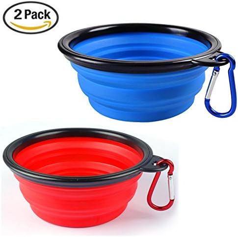 [Pack of 2]Ybetter Food Grade Silicone Collapsible Pet Bowl, BPA Free FDA Approved, Portable Foldable Bowl with Carabiner for Pet Dogs Cats Travel, Outdoor Activities Food Water Feeding