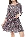 Allegra K Women's 3/4 Sleeves Elastic Waist Floral A Line Dress Black L