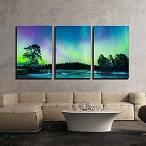 3 Piece Canvas Wall Art - Colorful Northern Lights Aurora Borealis in The Sky - Modern Home Art Stretched and Framed Ready to Hang - 16"x24"x3 Panels