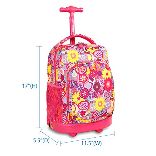 J World New York Sunny Rolling Backpack for Kids and Adults, Poppy