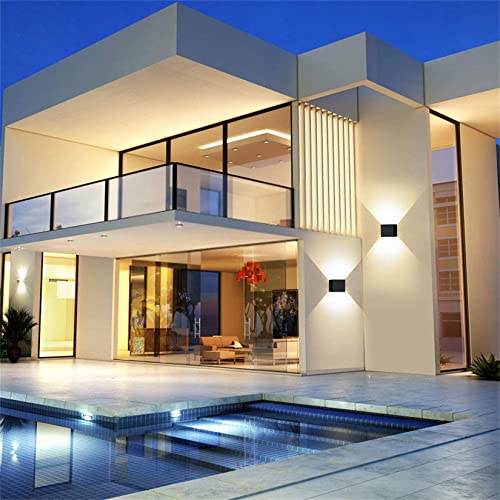 Sunsign lampara exterior pared, 12W lampara de pared, iluminación led modernos, Ángulo de haz ajustable hacia arriba y hacia abajo, IP65 impermeable, 2 pieza, negro(luz calida)