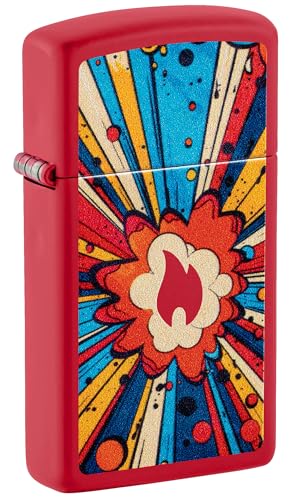 Zippo Comic Blast Design Slim Red Matte Pocket Lighter