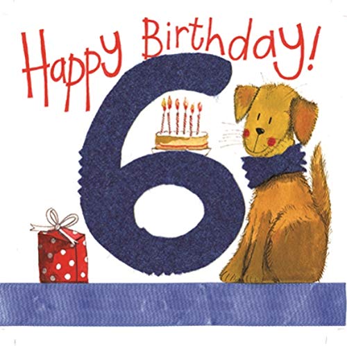 Alex Clark Happy 6th Birthday Dog Foil Card - Cake - Present - Six - Pet Dog - Animal - Greetings Cards - Cards for Birthday - Designed and Printed in the UK