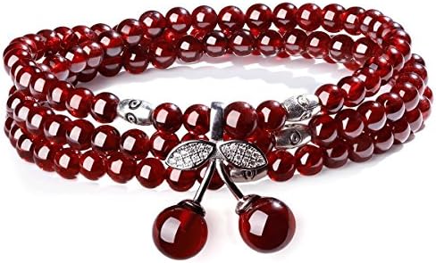 TimeBetter Lady's Bracelet Natural Garnet Three laps Diameter4.0-4.2mm（Each Bracelet Has Certificate of Identification，with 2 Beads Prepared，a Length of Rope Prepared） (Cherry Style )