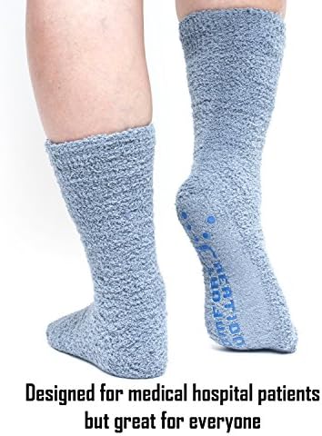 Creation Comfort Non-Skid Men Slipper Socks (Unisex) Size 9-14 – Fuzzy, Moisture-Wicking – Ideal for Diabetics, Cold Feet, Home, Travel or Hospital – Crew Length (One Size, Grey)