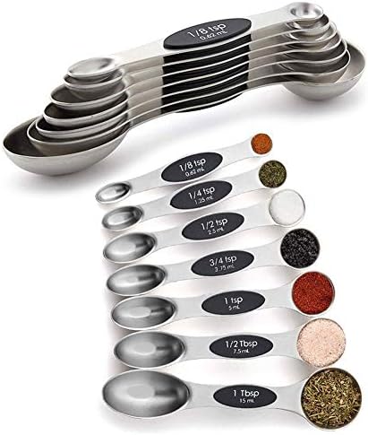 Edelin Magnetic Measuring Spoons Set, Dual Sided, Stainless Steel, Fits in Spice Jars, Set of 7