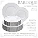 Silver Spoons Party Disposable 40 PC Set Dinner Side Plates | Heavyweight Plastic Dishes | Elegant Fine China Look | for Upscale Wedding and Dining-Baroque, 20 Servings, White