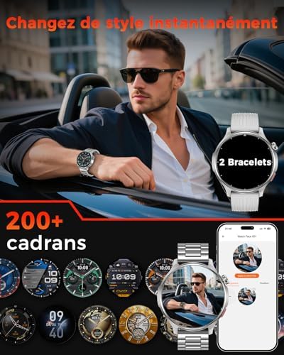 Montre Connectée Homme 1,52", Batterie 1000 mAh, Appels Bluetooth