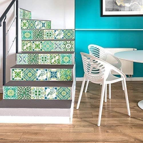 WALPLUS Turkish Green Self Adhesive Wall Tiles for Kitchen Bathroom 15x15cm(6") Removable Sticky Back Tiles for Walls Renovation 24 PCS