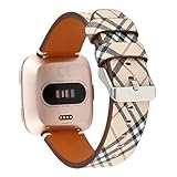 JimBird Bands for Fitbit Versa & Versa Lite, PU Leather Replacement Bracele Wrist Watch Band for Fitbit Versa Fitness Smart Watch (Khaki)