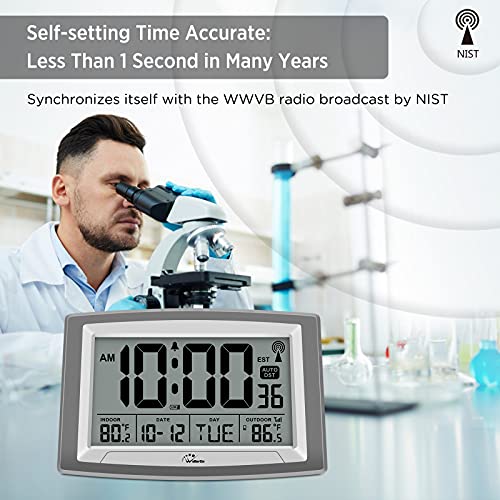 WallarGe Atomic Clock with Outdoor and Indoor Temperature Self