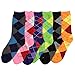 Womens Fun and Colorful Crew Sock 6 Packs-Argyle, One Size