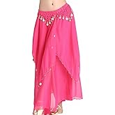 ZLTdream Belly Dance Chiffon Skirt with Gold Coins Belly Dancer Dancing Costume for Girls and Women Halloween Rave Outfits