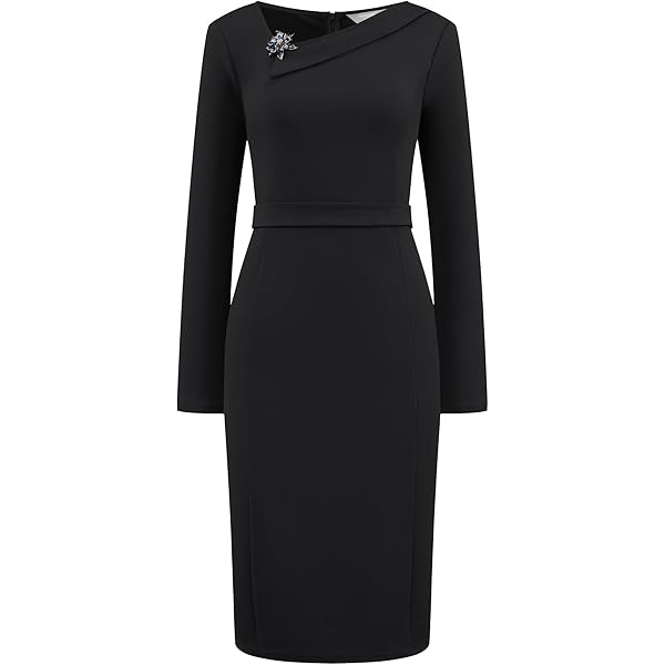 くろえり Squareneck Pencil Dress AISIZE Women's Retro Square Neck Short Sleeve Slim Work