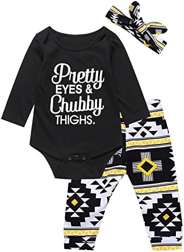 Mini Era Baby Girls' Funny Letters Print Pretty Eye Chubby Thighs Long Sleeve Romper (0-3 Months)