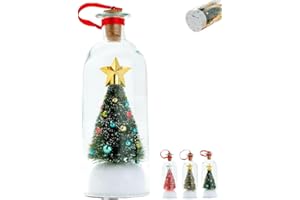 AONGA Christmas Tree Message in a Bottle, Recordable Christmas Tree Voice Message Bottle Ornament with Playback Cork, Snowy Scene in Nostalgic Bottle for Unique Home Xmas Festive Party(#b)