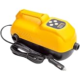 SOLSTICE | Electric Air Pump for Inflatables | 2-Stage High Pressure | 12V | Starts in high-volume mode then switches to high pressure automatically, up to 20 PSI; car and battery adapters