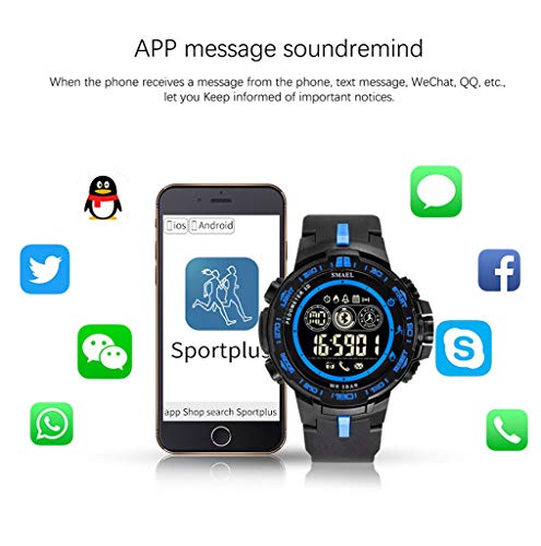 WoCoo Bluetooth Sport Waterproof Smartwatch with Remote Camera Call Reminder Digital Wristwatch Compatible with iOS Android(Black)