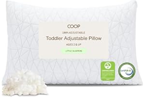 Coop Home Goods Original Toddler Adjustable Pillow, Soft, Breathable, 19" x 13" Washable Mini Bed Pillow for Kids with Premium Memory Foam and Zippered Cover, CertiPUR-US/GREENGUARD Gold