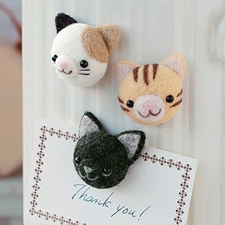 Amazon 黒ネコ ミケ猫 茶トラのフェイスマグネット手作りキットスターターセット 針 マット 付き 羊毛 フェルト 猫 小物 生活雑貨 カットフェルトキット 通販