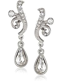 Silver-Tone Crystal Scroll Teardrop Earrings