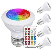 iLC LED Light Bulbs Color Changing E26 Screw 45°, 12 Colors 3W Dimmable Warm White 2700K RGB LED Spot Light Bulb with Remote Control, 20 Watt Equivalent (Pack of 4)