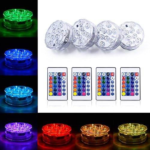 Submersible Led Light Waterproof Lights Hookah Light Base Remote Controlled Battery Powered Underwater RGB Suction Cup Hot Tub Swimming Pool Pond Fountain Shower Bath Vase Garden Aquarium Decor 4 Pack