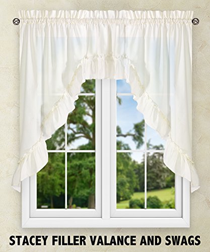Ellis Curtain Stacey Sheer 56-by-30 Inch Tailored Tier Pair Curtains, Ice Cream, 56x30 - Thumbnail 5