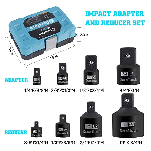 DURATECH 8 Piece Impact Socket Adapter and Reducer Set, 1/4\